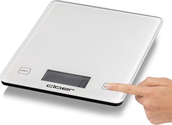 Cloer keittiövaaka, digitaalinen näyttö, kantavuus jopa 10 kg, jako 1 g, painon lisäystoiminto, lasinen punnitusastia (6871)