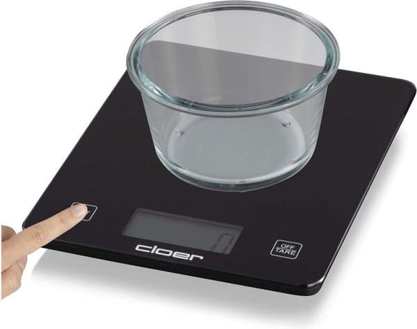 Cloer keittiövaaka, digitaalinen näyttö, kantavuus jopa 10 kg, jako 1 g, painon lisäystoiminto, lasinen punnitusastia (6870)