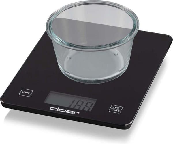 Cloer keittiövaaka, digitaalinen näyttö, kantavuus jopa 10 kg, jako 1 g, painon lisäystoiminto, lasinen punnitusastia (6870)