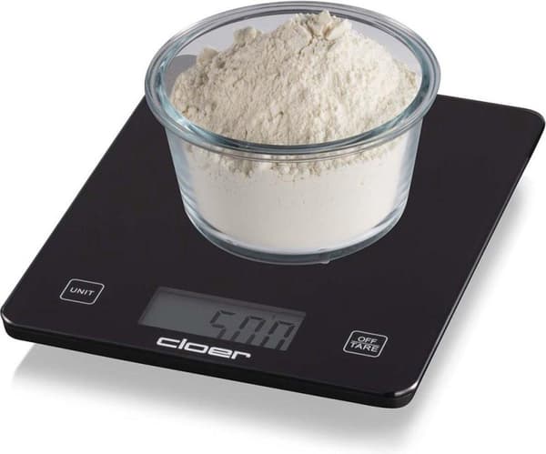 Cloer keittiövaaka, digitaalinen näyttö, kantavuus jopa 10 kg, jako 1 g, painon lisäystoiminto, lasinen punnitusastia (6870)