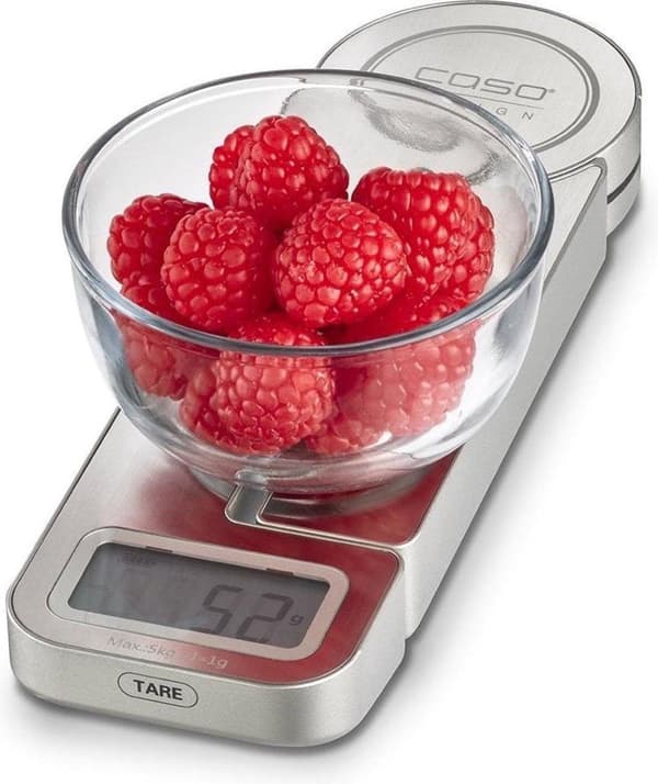 Caso køkkenvægt, rustfrit stål, foldbar, digitalt display, op til 5 kg bæreevne, 1 g graduering, vejesjov (3266)