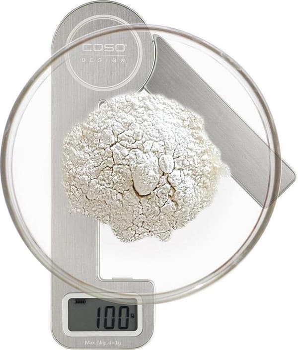 Caso køkkenvægt, rustfrit stål, foldbar, digitalt display, op til 5 kg bæreevne, 1 g graduering, vejesjov (3266)