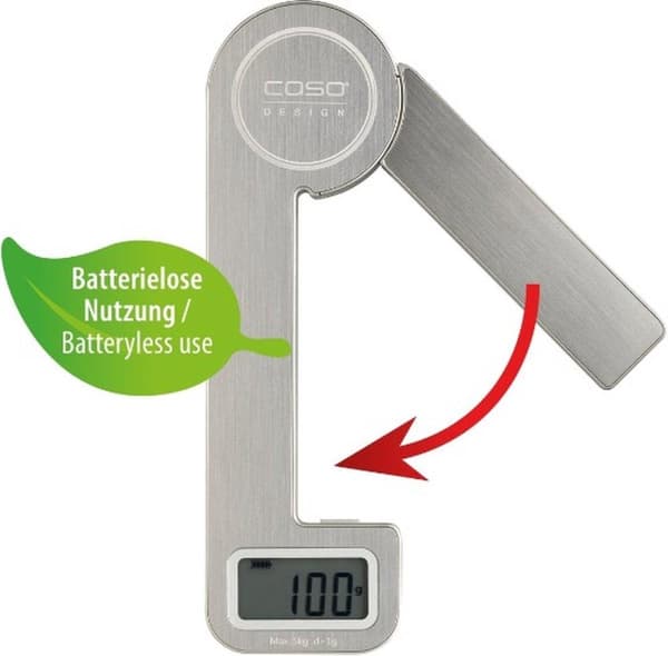 Caso köksvåg, rostfritt stål, hopfällbar, digital display, upp till 5 kg lastkapacitet, 1 g gradering, vägningskul (3266)