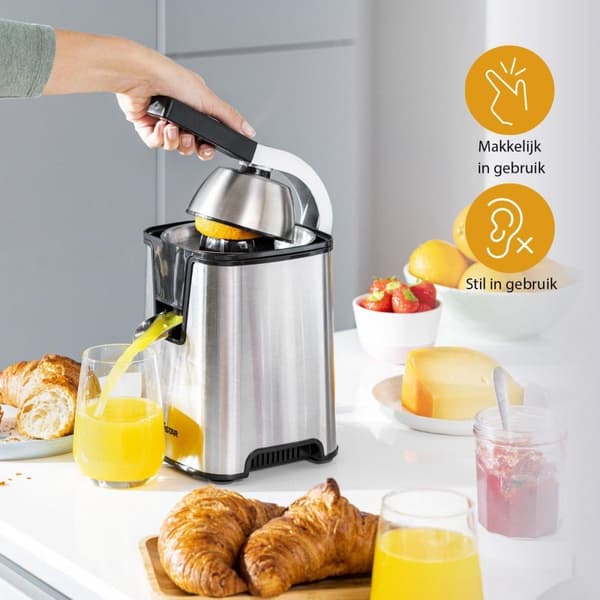 Tristar CP-3009 citrus juicer. Farve på produkt: Sort, Rustfrit stål, Skålkapacitet: 0,3 L, Ledningslængde: 1 m. Effekt: 350 W, AC indgangsspænding: 2