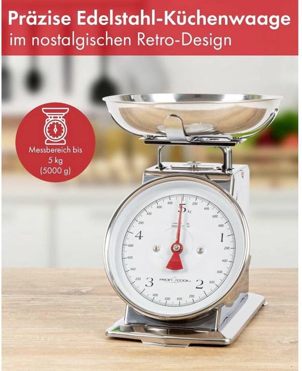 Profi Cook PC-KW 1247 køkkenvægt med måleskåls vejeområde (maks.) = 5 kg rustfrit stål (501247)
