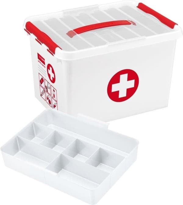 helit förvaringsbox "the q-line" - första hjälpen, 22 liter mått: (B)400 x (D)300 x (H)260 mm, tillverkad av vit plast, - 1 st (H6164805)