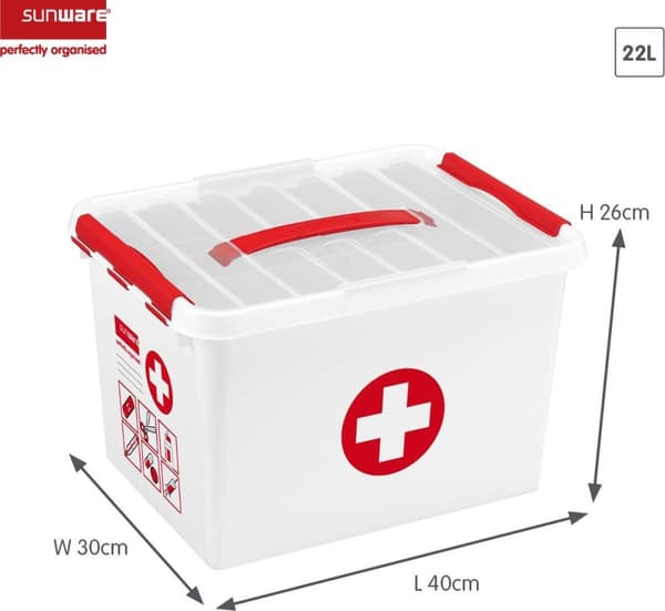 helit förvaringsbox "the q-line" - första hjälpen, 22 liter mått: (B)400 x (D)300 x (H)260 mm, tillverkad av vit plast, - 1 st (H6164805)