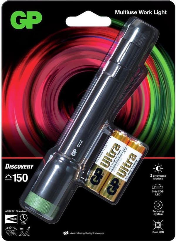 GP lommelygte C33 med side LED bar 150 lumen IPX4 - stænksikker (260GPACT0C33000)