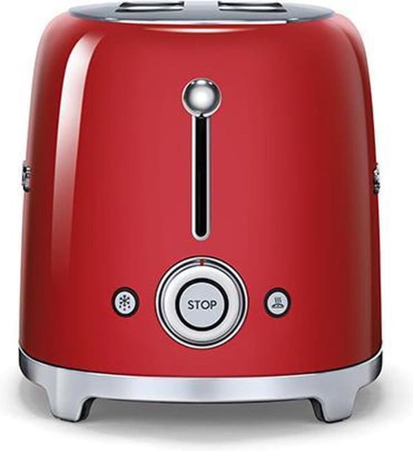 Smeg TSF02RDEU Brödrost 4 skivor Röd EGENSKAPER OCH UTRUSTNING: Målad metallkropp. 4 extra breda rostbrickor 36 mm. Automatisk centrering av toastskiv