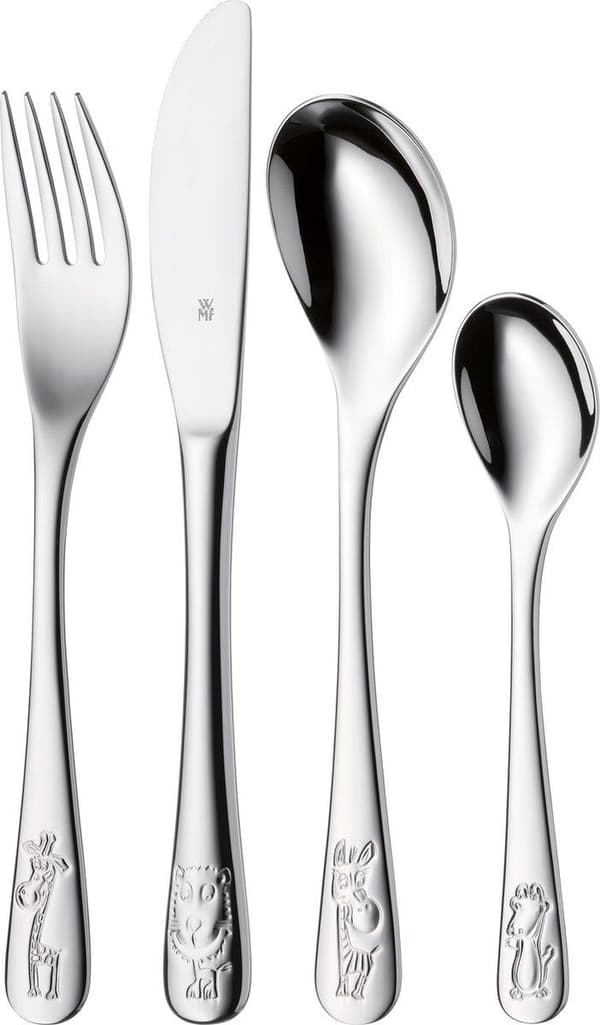 WMF barnbestick Safari 4-delat innehåll: 1x sked, 1x gaffel, 1x kniv, 1x liten sked (12.8002.6040)