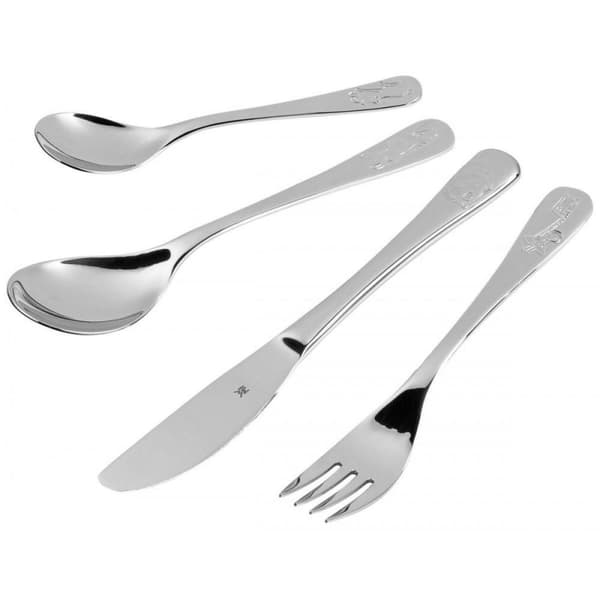 WMF barnbestick Safari 4-delat innehåll: 1x sked, 1x gaffel, 1x kniv, 1x liten sked (12.8002.6040)