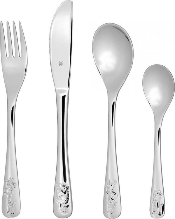 WMF barnbestick Safari 4-delat innehåll: 1x sked, 1x gaffel, 1x kniv, 1x liten sked (12.8002.6040)