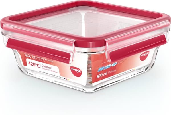 EMSA CLIP & CLOSE GLAS - Box - Fyrkantig - 0,8 L - Transparent - Glas - 420 °C (600747)