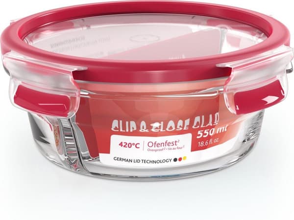 EMSA CLIP & CLOSE glas - box - rund - 0,55 l - röd - transparent - glas - 420 °C (600735)