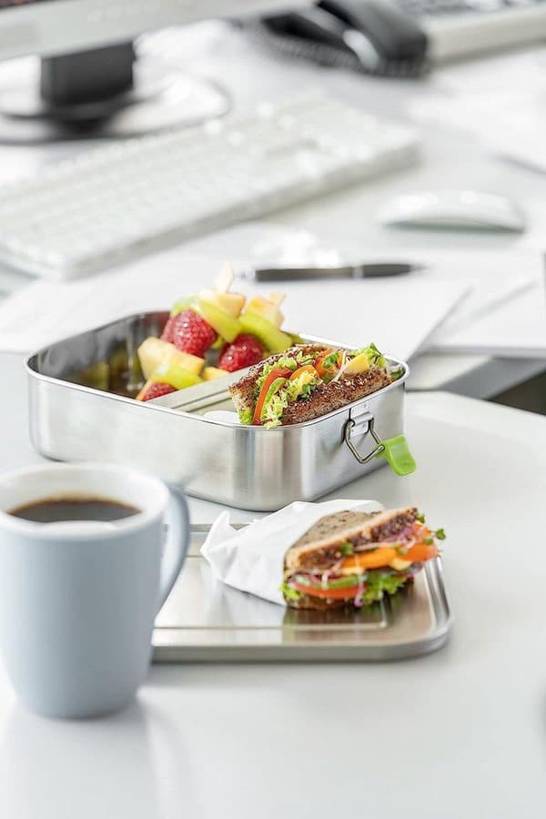 Højværdige bæredygtige rvs madpakke / madpakke, 1.100 ml, inkl. fordelingsmuur / lekvrije vers-houdt doos / bento-doos for børn, gratis tid og voksen,