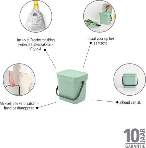 Brabantia Sort & Go avfallskärl 3 L 1 Korg/Korg Grön (211683)