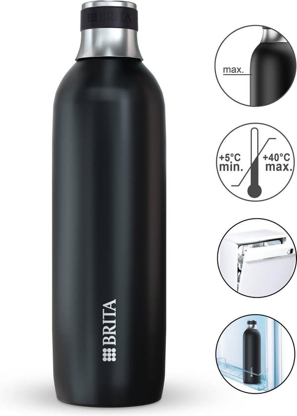Brita sodaTRIO ruostumaton teräspullo musta iso (118440)