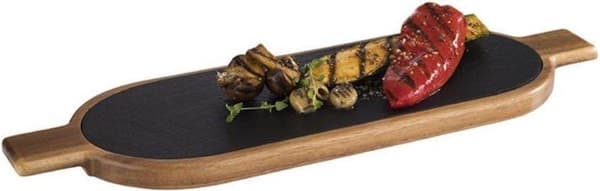 APS-Germany® Borrelplank med naturstensindlægsplateau - 2 stykker - serverplanke - hapjesplank - kaasplank - 40 x 15 cm