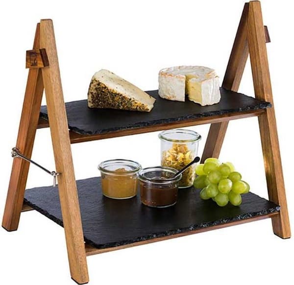 Houten serveringstandaard - 2-lager med naturliga platåer