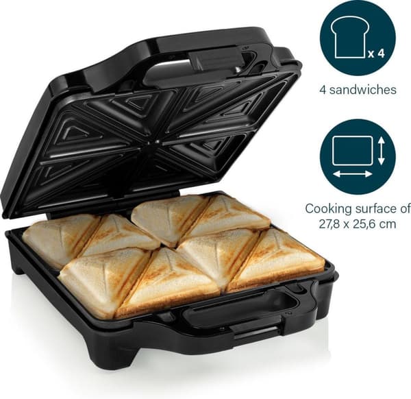 Princess 127006 Sandwich Maker Supreme XXL - XXL Tosti-laite - Groot bakoppervlak - Uitneembare lautaset - 1600W - 4 tostia