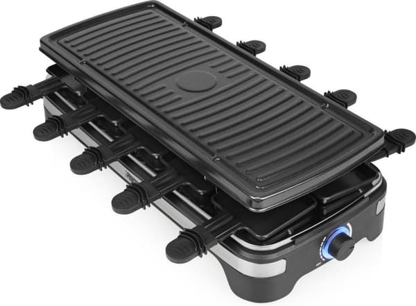 Princess 162650 - Gourmet sæt XL - Raclette 10 personer - 1500 W - Groot gourmetstel - 10 pannetjes - 49x21cm - 2 meter snoer - Sort