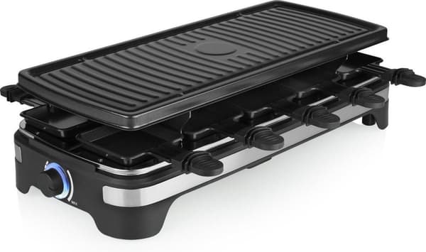 Princess 162650 - Gourmet sæt XL - Raclette 10 personer - 1500 W - Groot gourmetstel - 10 pannetjes - 49x21cm - 2 meter snoer - Sort