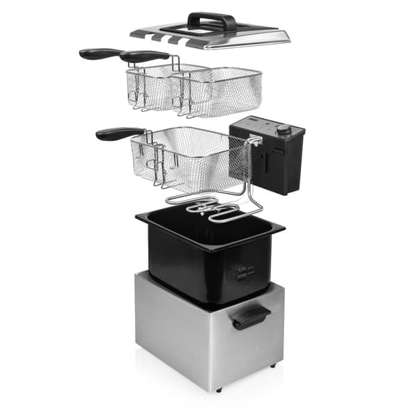 Princess 185000 - Frituregryde - Rustfrit stål - 5 liter - Dobbeltkurv - 1000g pommes frites - 3270 Watt