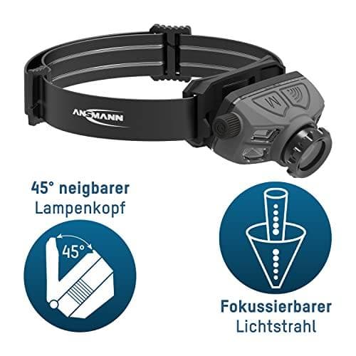 ANSMANN sensor LED-forlygte HD450FRS, 450 lumen, IP65 Li-Ion batteri, 3,7 V, 1.400 mAh, lavet af aluminium og plast, 5 - 1 stk (1600-0528)
