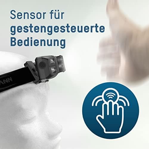 ANSMANN sensor LED-forlygte HD450FRS, 450 lumen, IP65 Li-Ion batteri, 3,7 V, 1.400 mAh, lavet af aluminium og plast, 5 - 1 stk (1600-0528)