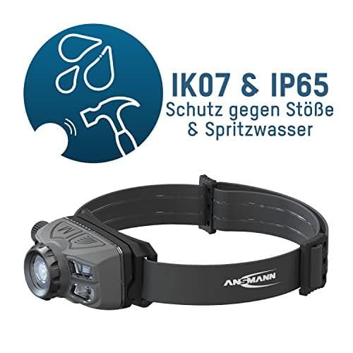 ANSMANN sensor LED-forlygte HD450FRS, 450 lumen, IP65 Li-Ion batteri, 3,7 V, 1.400 mAh, lavet af aluminium og plast, 5 - 1 stk (1600-0528)