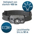 Miniatyrbillede 2 af 6: ANSMANN sensor LED-forlygte HD450FRS, 450 lumen, IP65 Li-Ion batteri, 3,7 V, 1.400 mAh, lavet af aluminium og plast, 5 - 1 stk (1600-0528)