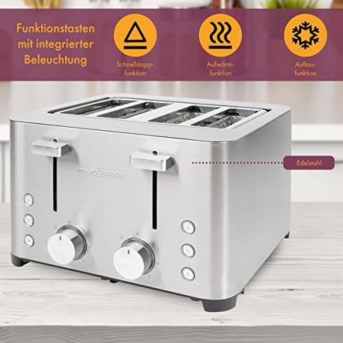 PROFI COOK 4-viipaleen leivänpaahdin PC-TA 1252, ruostumaton teräskotelo, 2 murulaatikkoa, erittäin leveä - 1 kpl (501252)