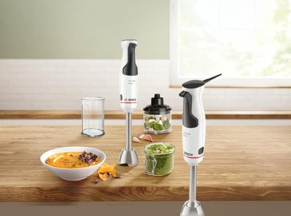 Bosch Household MSM4W220 stavblender 600 W med rørebæger, med målebæger, med hakkertilbehør, BPA-fri hvid, grå (MSM4W220)