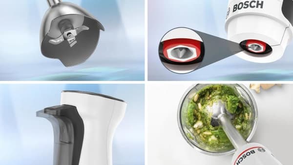 Bosch Household MSM4W220 stavblender 600 W med rørebæger, med målebæger, med hakkertilbehør, BPA-fri hvid, grå (MSM4W220)