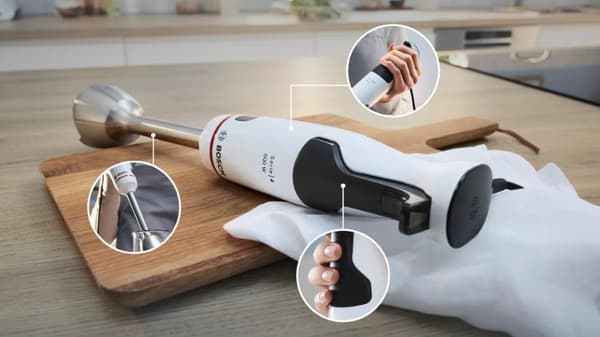 Bosch Household MSM4W220 stavblender 600 W med rørebæger, med målebæger, med hakkertilbehør, BPA-fri hvid, grå (MSM4W220)