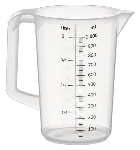 APS-måttbägare, 1,0 liter, transparent tillverkad av polypropen, med stängt handtag, präglad - 1 st (30047)