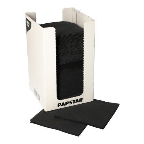 PAPSTAR cocktailservietter "PUNTO", 200 x 200 mm, sort serviet, 2-lags, 1/4 fold, med prik på prik mikro - 1 stk (87362)