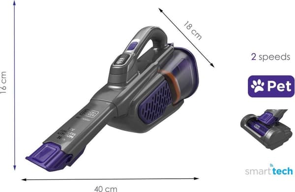 Black & Decker BHHV520BFP - Tørt - Cyklonisk - Glat gulv - Tæppe - Hårdt gulv - Trappetrin - Polstring - Taskeløs - Sort - Lilla - 0,7 L (BHHV520BFP)