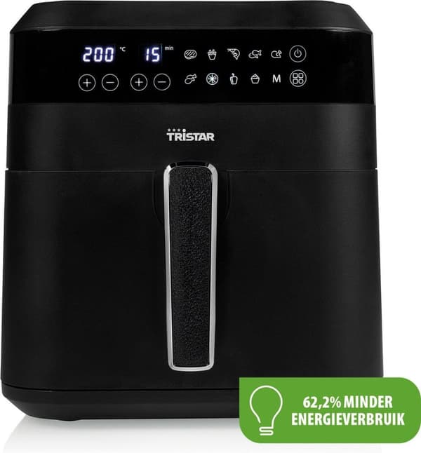 Tristar FR-6999. Produkttyp: Air Fryer Kapacitet: 6L Fritös Kapacitet: 1,5kg Typ: Enkel skärm, Produktens färg: Svart, Kontroller: Touch. Displaytyp: