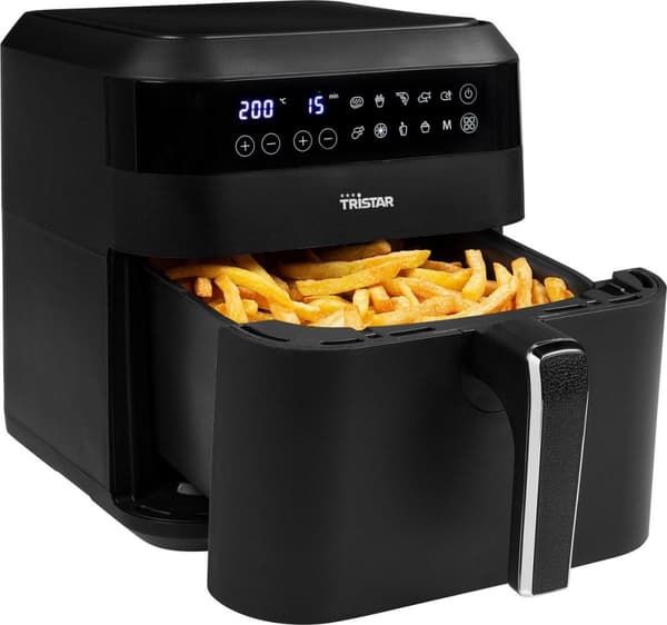 Tristar FR-6999. Produkttype: Air Fryer Kapacitet: 6L Friture kapacitet: 1,5 kg Type: Enkelt skærm, Farve på produkt: Sort, Betjening: Touch. Skærmtyp Sort