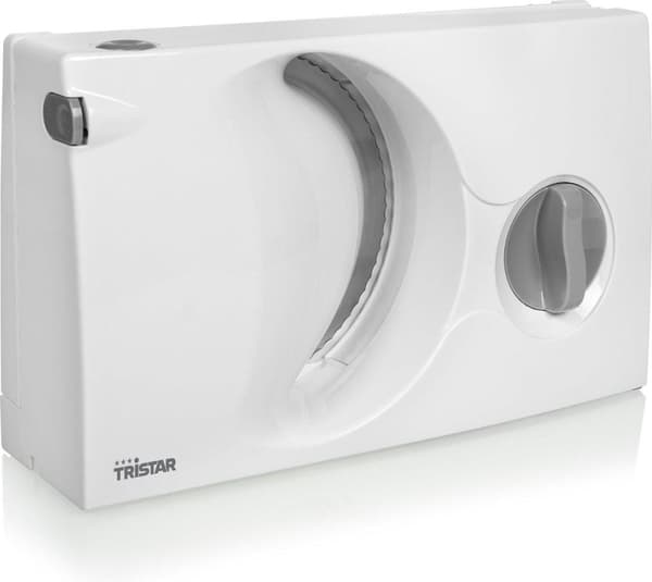 Tristar EM-2098 matskärare. Skivmaskinstyp: Elektrisk, Skivtjocklek (max): 1,5 cm, Produktens färg: Vit. Effekt: 150 W, AC ingångsspänning: 230 V, AC