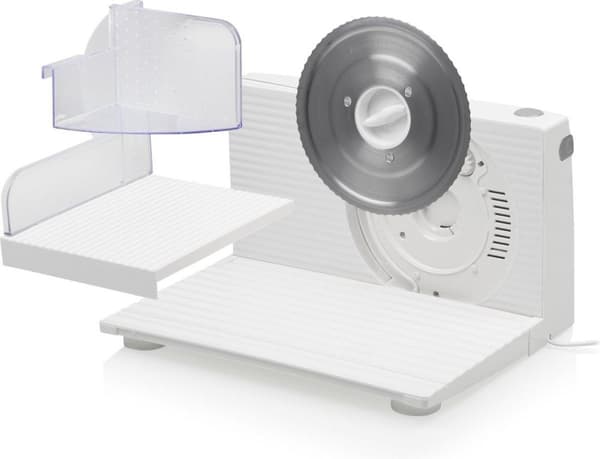 Tristar EM-2098 matskärare. Skivmaskinstyp: Elektrisk, Skivtjocklek (max): 1,5 cm, Produktens färg: Vit. Effekt: 150 W, AC ingångsspänning: 230 V, AC