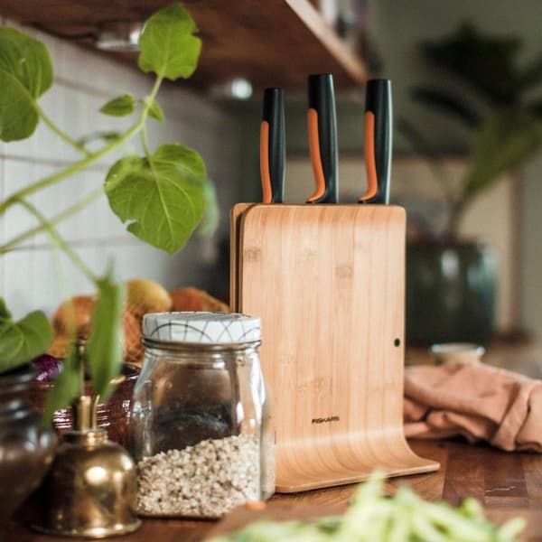 Fiskars funktionell form - Skårknivsblock - Rostfritt stål - Bambu - Plast - Rostfritt stål - Rostfritt stål - Trä - Svart - Orange (1057553)