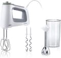 Miniatyrbild 1 av 9: Braun MultiMix 5 HM 5107. Typ: Handmixer, Kontrolltyp: Knoppar, Rotation, Mixerfunktioner: Vispa, knåda, mixa. Produktens färg: Grå, Vit. Material kni