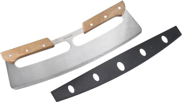 Pizza Pro Cradle Knife – pizzaleikkuri, ihanteellinen pienille Flammkuchenin pizzamäärille – ruostumaton teräs, puu (kumipuu), PP, ST