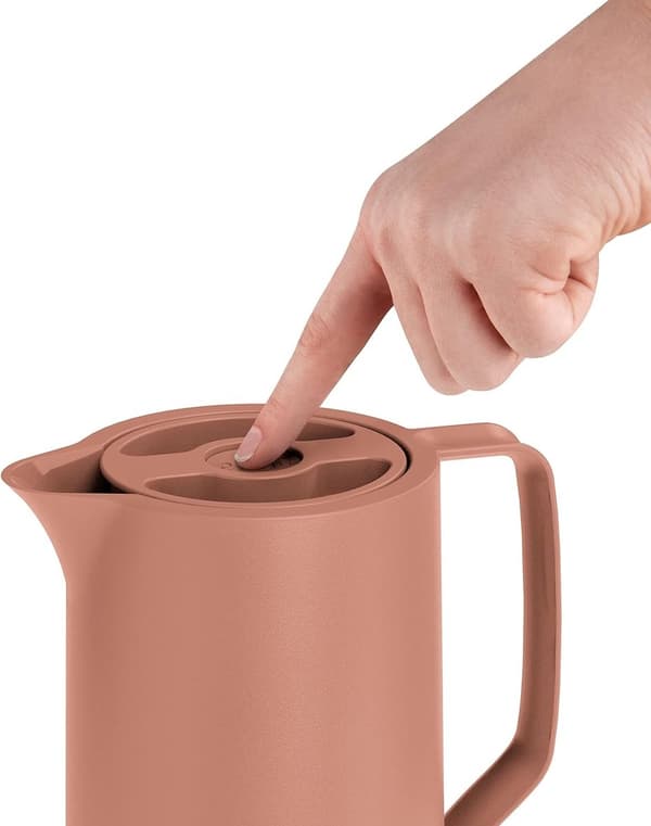 Motiva termos, 1 liter, Quick-Press-stängning, 12 timmar varm, 24 timmar kall, glaskolv, skandinavisk design, terrakotta