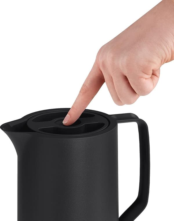Motiva termospullo, 1 litra, muovi, Quick-Press-suljin, 12 tuntia kuuma, 24 tuntia kylmä, lasipullo, skandinaavinen muotoilu, musta