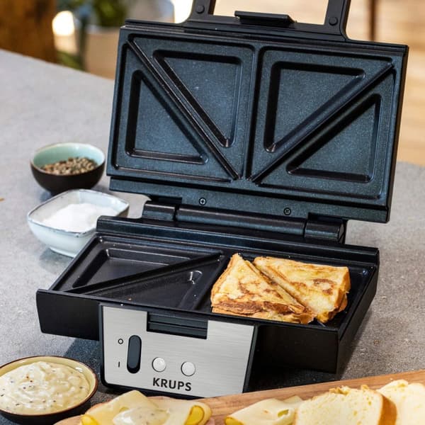 Krups FDK453 Farve: Sølv-Sort - Sandwichmaskine - til delt toast - varmeplader med non-stick belægning - 850 watt (FDK 453)