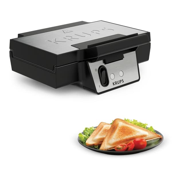 Krups FDK453 Farve: Sølv-Sort - Sandwichmaskine - til delt toast - varmeplader med non-stick belægning - 850 watt (FDK 453)