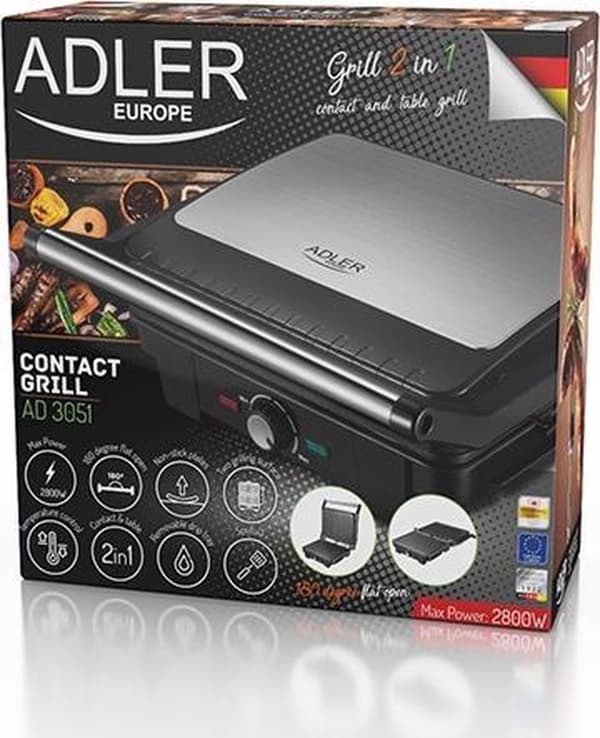 Adler AD 3051 - elektrisk kontaktgrill XL - rustfrit stål